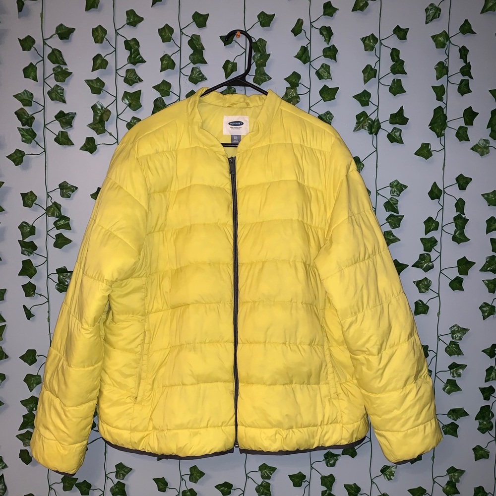 Yellow puffer jacket